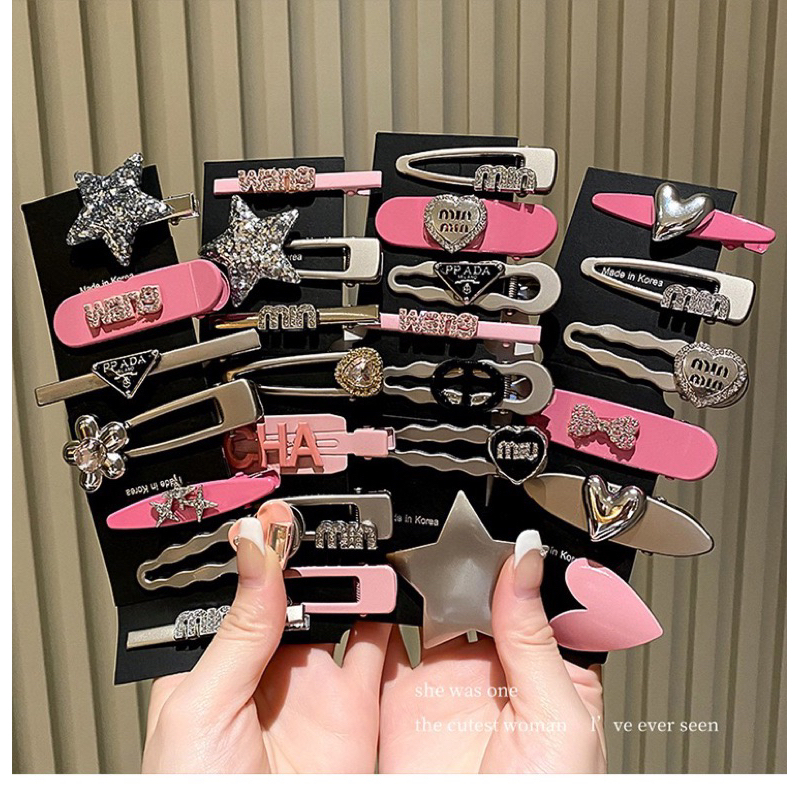 Kẹp Tóc Bảy Mảnh dopamine y2k Đính Đá rhinestone Hình Chữ love