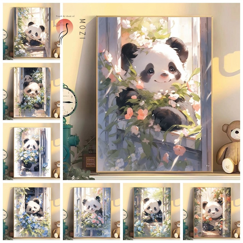MOZI✨chú gấu trúc dễ thương 40*50CM tranh tô màu theo số sơn acrylic tranh sơn dầu số tranh số hóa tranh tô màu số hoá Tranh tô số hoáTranh Sơn Dầu Kỹ Thuật Số Tự Tô Màu Hình Gấu Trúc Và Hoa