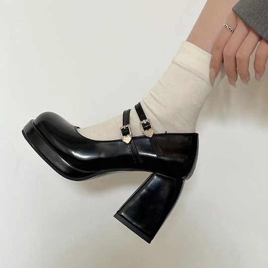 Giày Cao Gót Tăng Chiều Cao 9cm Mũi Tròn Bằng Da Thời Trang 2023 Cho Nữ