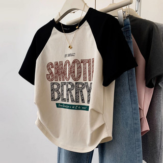 100% Cotton 200g Boutique Áo thun ngắn tay in hình tương phản cho nữ