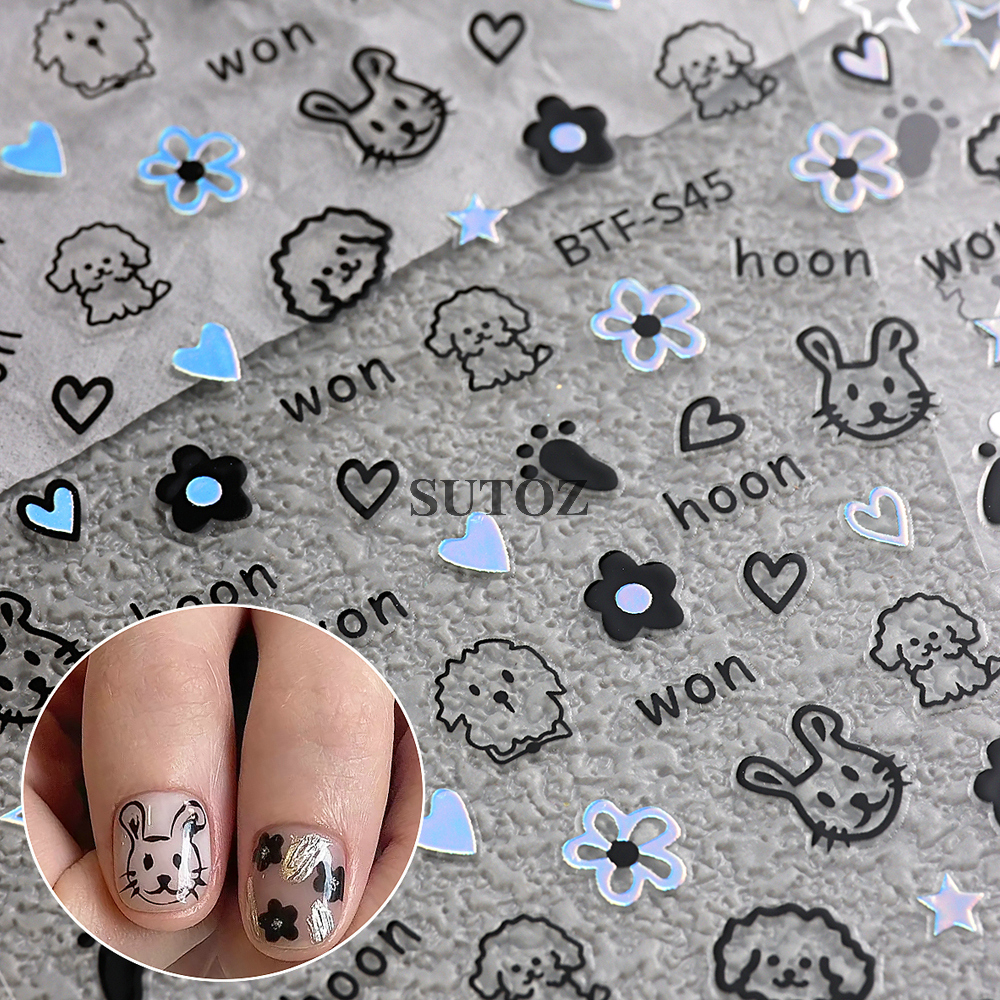 Miếng Dán Trang Trí Móng Tay 3D Hình Mèo / Chó / Thỏ / Ngôi Sao / Mặt Trăng /