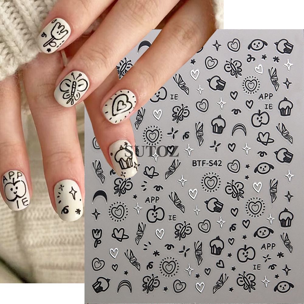 Miếng Dán Trang Trí Móng Tay 3D Hình Mèo / Chó / Thỏ / Ngôi Sao / Mặt Trăng /