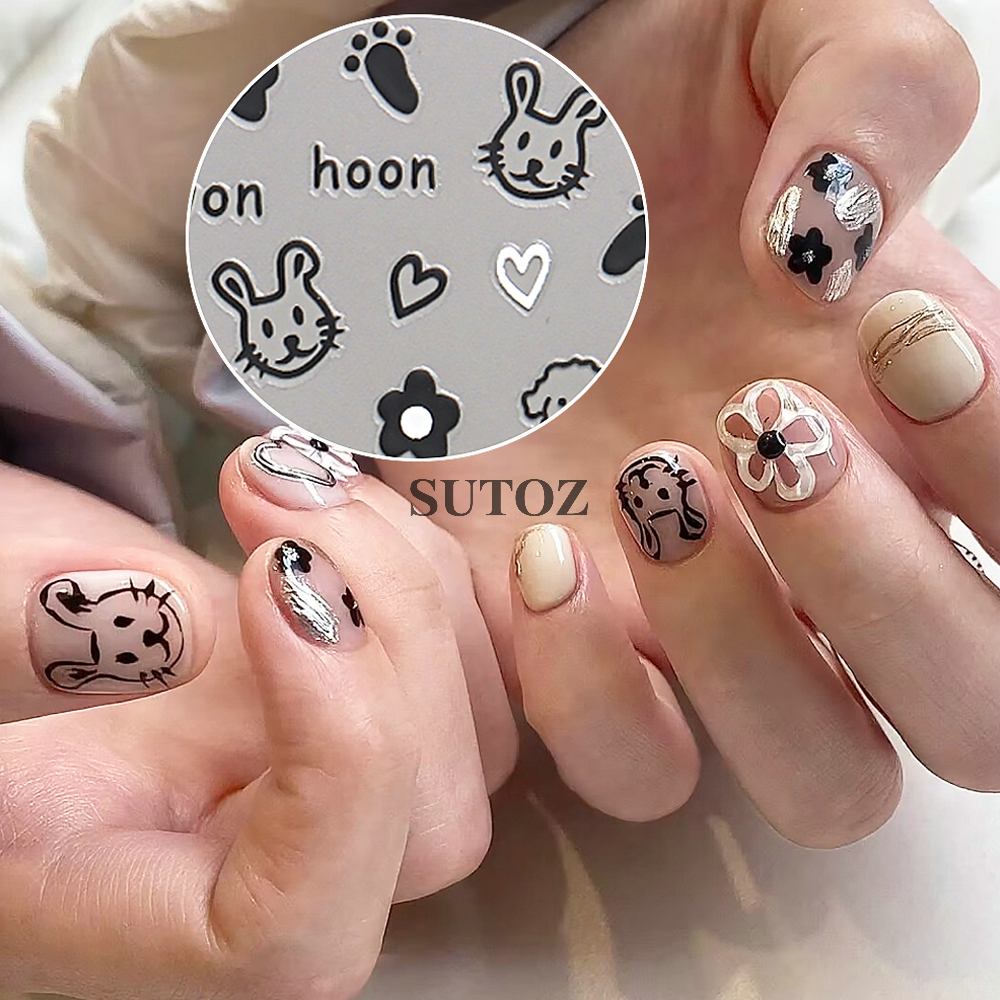 Miếng Dán Trang Trí Móng Tay 3D Hình Mèo / Chó / Thỏ / Ngôi Sao / Mặt Trăng /