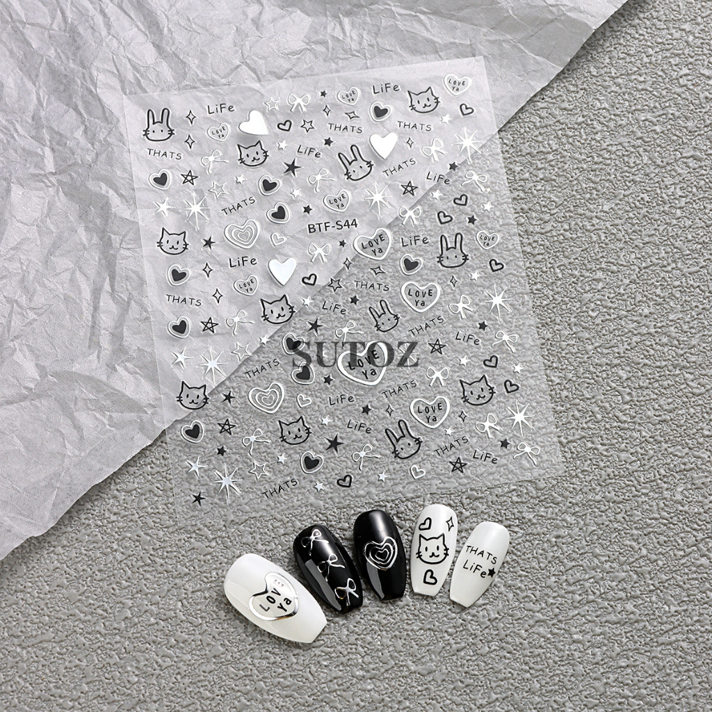 Miếng Dán Trang Trí Móng Tay 3D Hình Mèo / Chó / Thỏ / Ngôi Sao / Mặt Trăng /