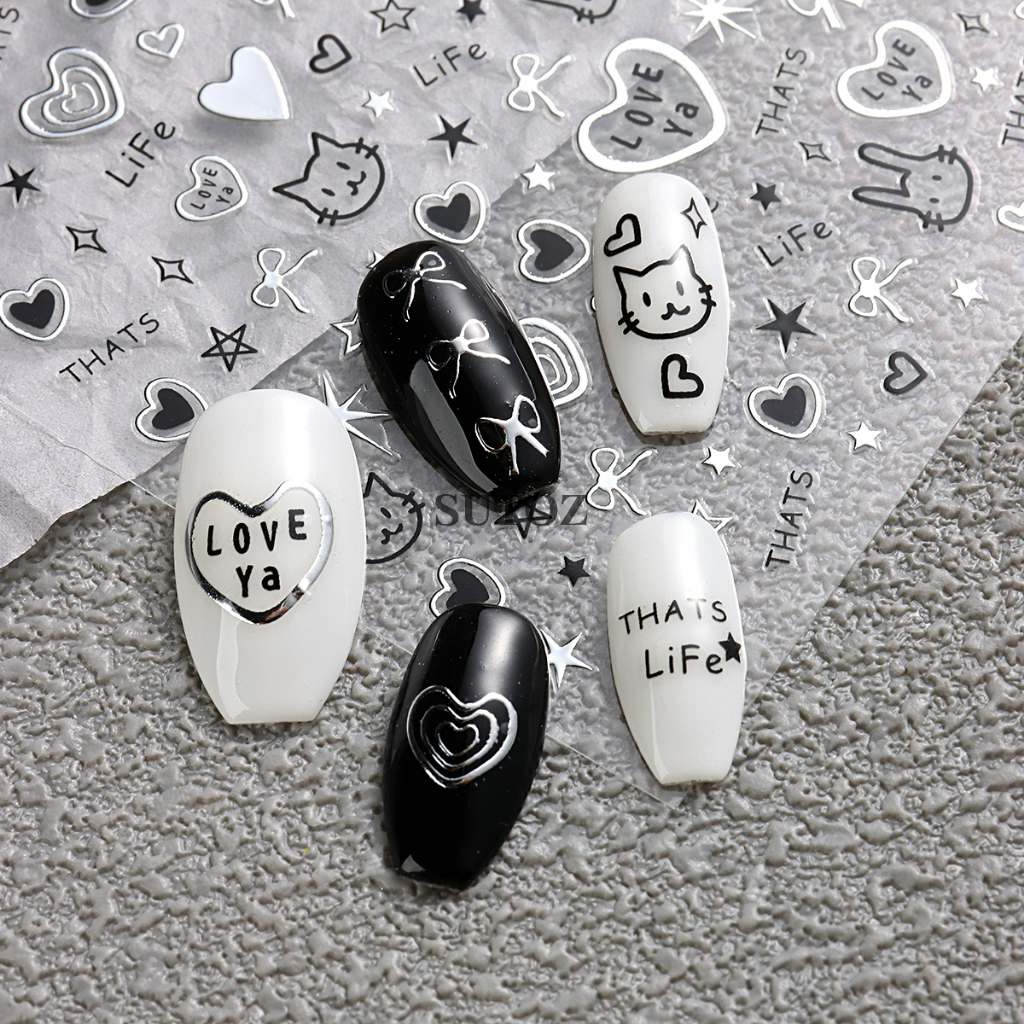 Miếng Dán Trang Trí Móng Tay 3D Hình Mèo / Chó / Thỏ / Ngôi Sao / Mặt Trăng /