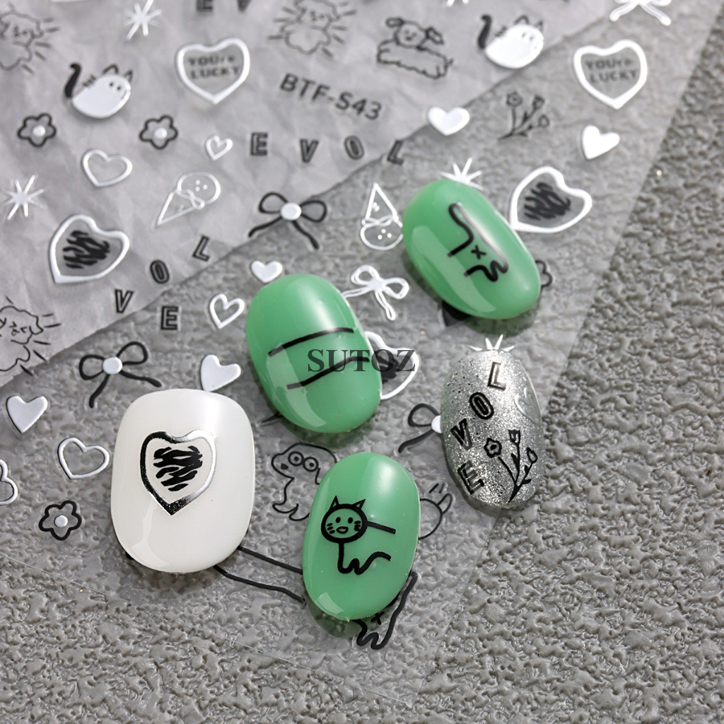 Miếng Dán Trang Trí Móng Tay 3D Hình Mèo / Chó / Thỏ / Ngôi Sao / Mặt Trăng /