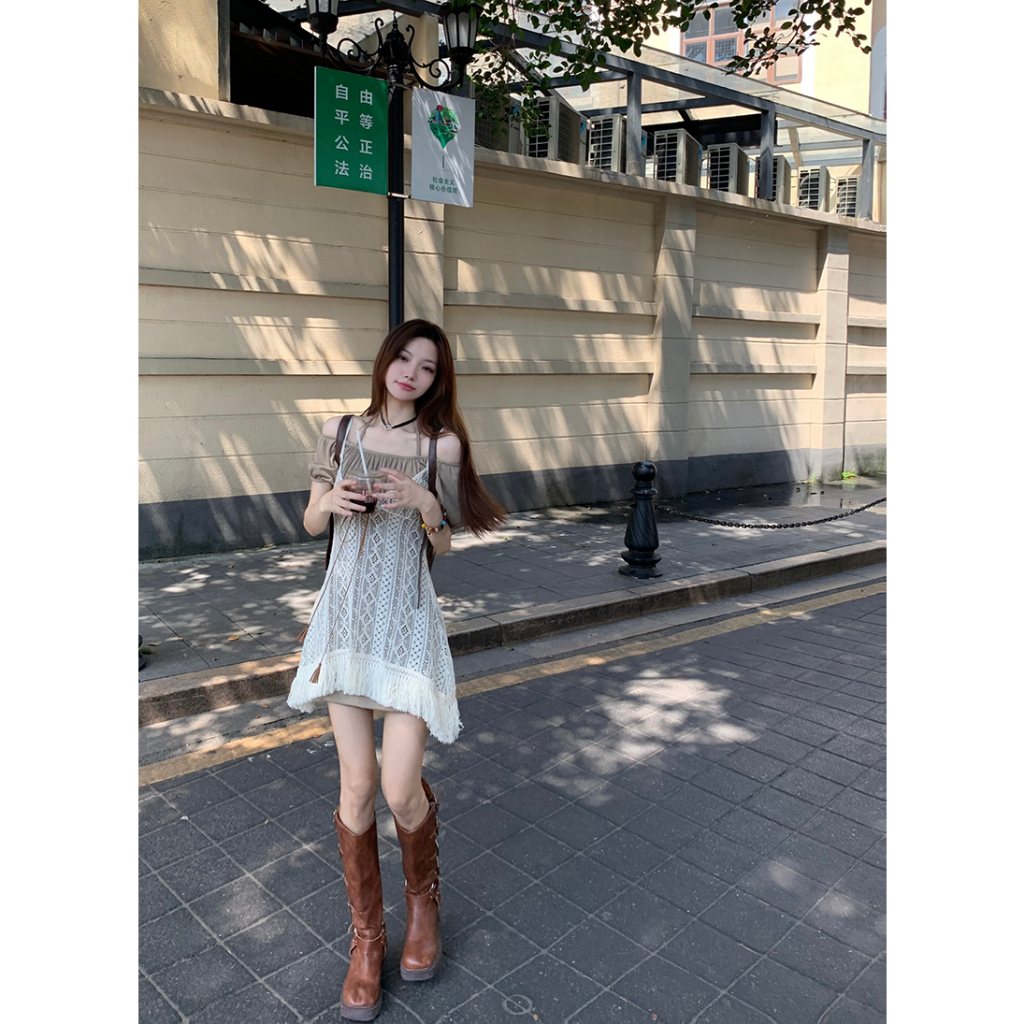 「MOTEL7」Đầm Ngắn Tay Hở Vai Gợi Cảm Cho Nữ