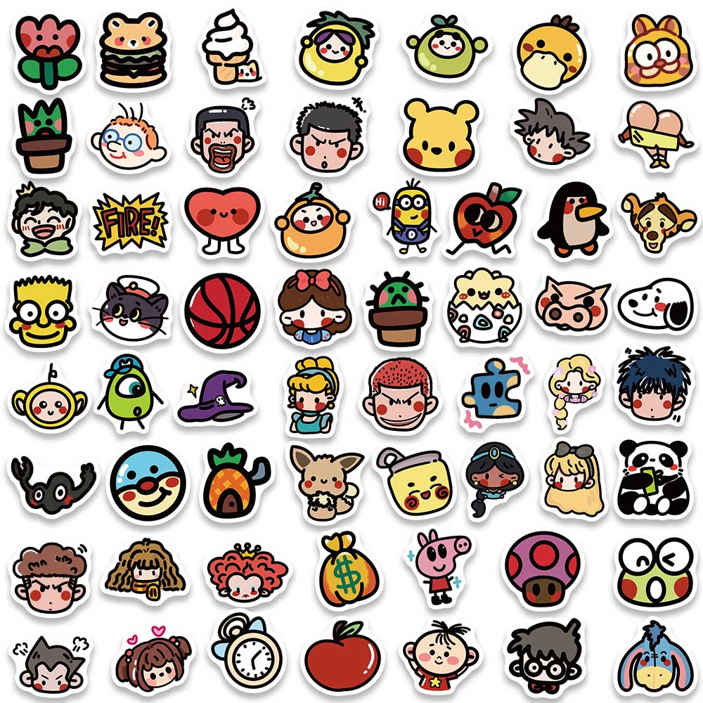 Bộ 100 Miếng Dán pvc Chống Nước Chống Nắng Họa Tiết Hoạt Hình Vui Nhộn Dùng Trang Trí laptop / Vali / Xe Đạp