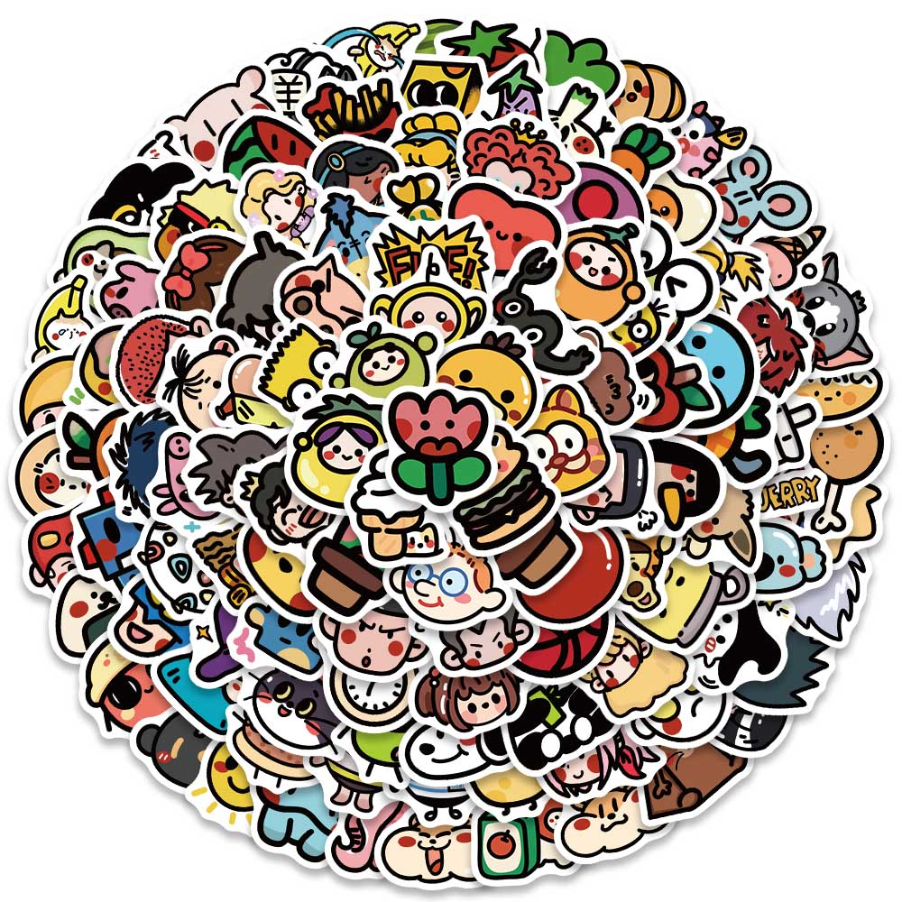 Bộ 100 Miếng Dán pvc Chống Nước Chống Nắng Họa Tiết Hoạt Hình Vui Nhộn Dùng Trang Trí laptop / Vali / Xe Đạp