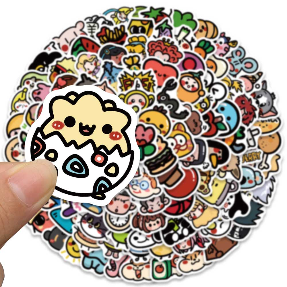 Bộ 100 Miếng Dán pvc Chống Nước Chống Nắng Họa Tiết Hoạt Hình Vui Nhộn Dùng Trang Trí laptop / Vali / Xe Đạp