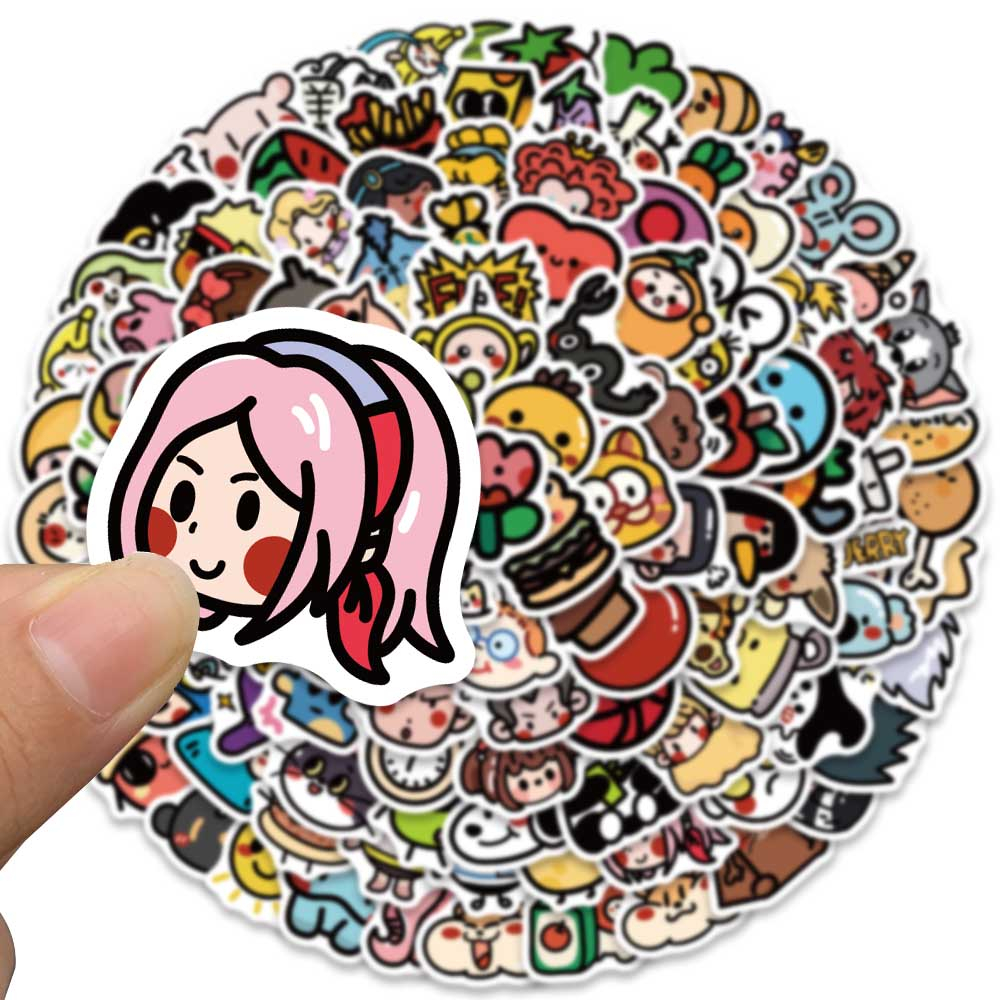Bộ 100 Miếng Dán pvc Chống Nước Chống Nắng Họa Tiết Hoạt Hình Vui Nhộn Dùng Trang Trí laptop / Vali / Xe Đạp