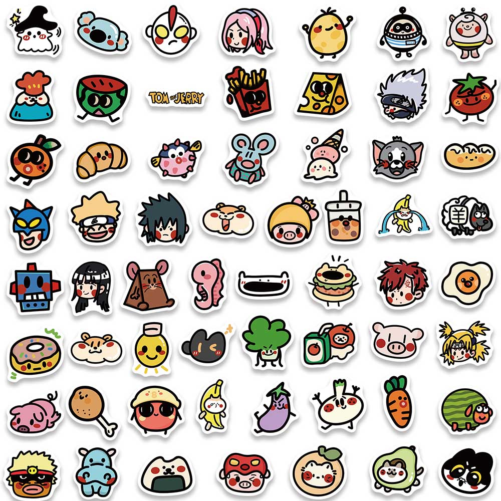 Bộ 100 Miếng Dán pvc Chống Nước Chống Nắng Họa Tiết Hoạt Hình Vui Nhộn Dùng Trang Trí laptop / Vali / Xe Đạp