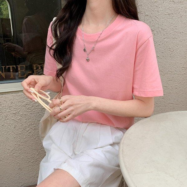 Áo Thun 100% cotton Tay Ngắn Cổ Cao Màu Trơn Phong Cách Hàn Quốc Thời Trang Xuân Hè Hàng Mới 2023