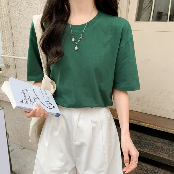 Áo Thun 100% cotton Tay Ngắn Cổ Cao Màu Trơn Phong Cách Hàn Quốc Thời Trang Xuân Hè Hàng Mới 2023