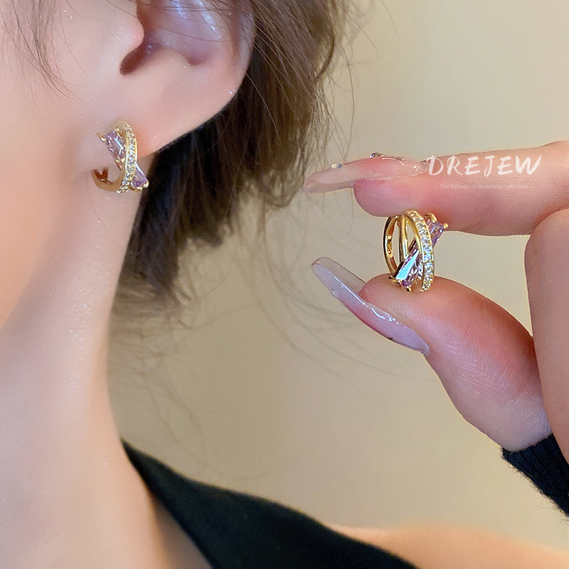 Khuyên Tai Hình Thánh Giá Đính Đá Zircon Thời Trang Hàn Quốc