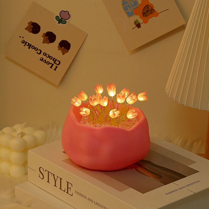 Đèn Ngủ Để Bàn Hình Hoa Tulip Mini Dễ Thương Dùng Trang Trí DIY