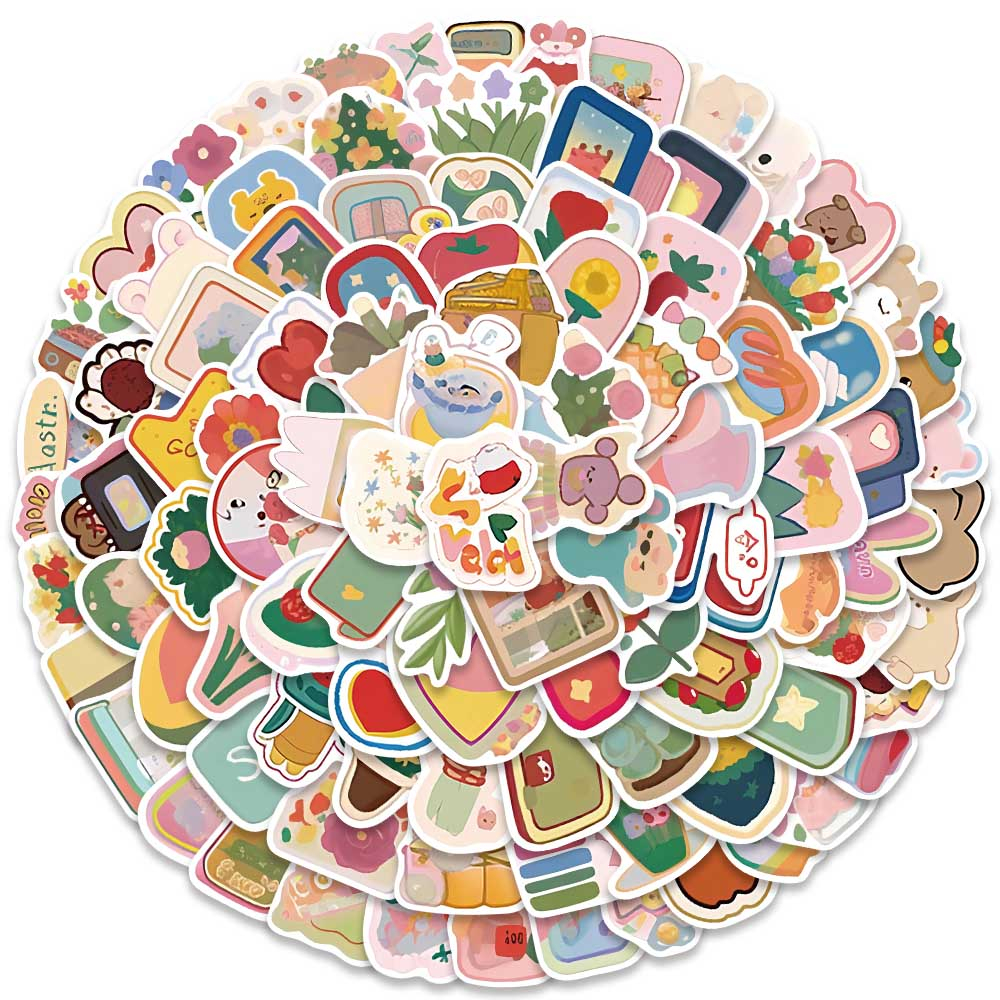 Bộ 100 Miếng Dán PVC Chống Nước Họa Tiết Hoạt Hình Vui Nhộn Dùng Trang Trí Laptop / Vali