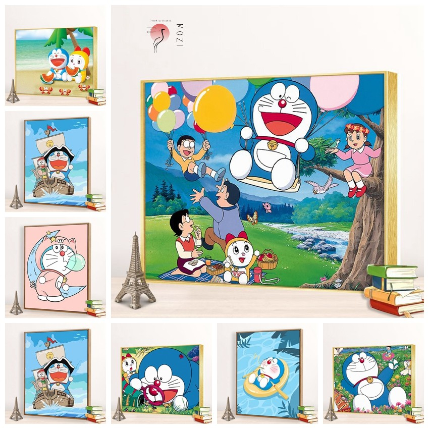 MOZI✨40*50cm tranh số hoá anime tranh tô màu theo số Tranh Sơn Dầu Acrylic Họa Tiết Hoạt Hình Doraemon Độc Đáosơn acrylic  tranh tô màu theo số theo yêu cầu Tranh Tự Tô Màu sơn dầu tô màu theo số tranh tô màu theo yê
