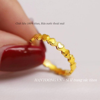 Nhẫn nữ bằng titan cao cấp không gỉ mạ vàng 24k thiết kế nhiều hình trái tim dễ thương phong cách trẻ trung