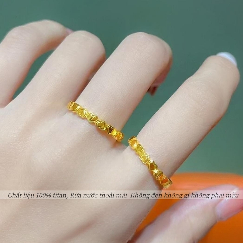 Nhẫn nữ bằng titan cao cấp không gỉ mạ vàng 24k thiết kế nhiều hình trái tim dễ thương phong cách trẻ trung