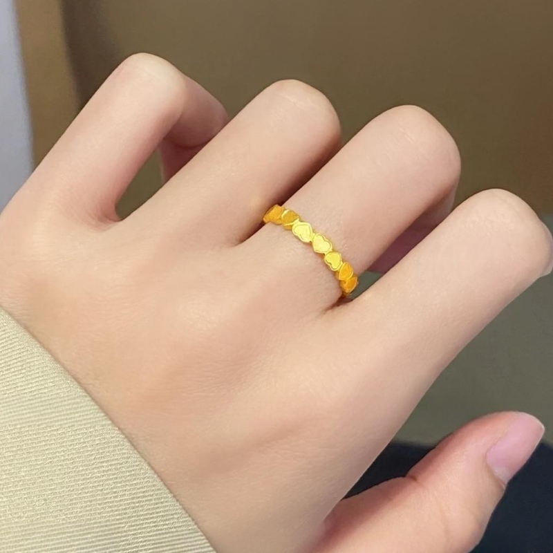 Nhẫn nữ bằng titan cao cấp không gỉ mạ vàng 24k thiết kế nhiều hình trái tim dễ thương phong cách trẻ trung