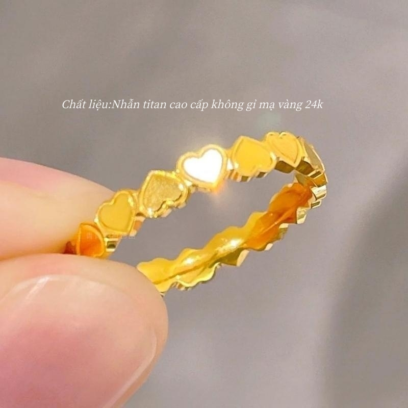Nhẫn nữ bằng titan cao cấp không gỉ mạ vàng 24k thiết kế nhiều hình trái tim dễ thương phong cách trẻ trung