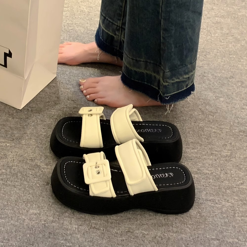 Huaqoo Dép bánh mì guốc dép giày nữ Màu Sắc Đơn Giản Thoải Mái Cao Gót Chống Trơn Trượt dép đế xuồng 31ZHDLX071710