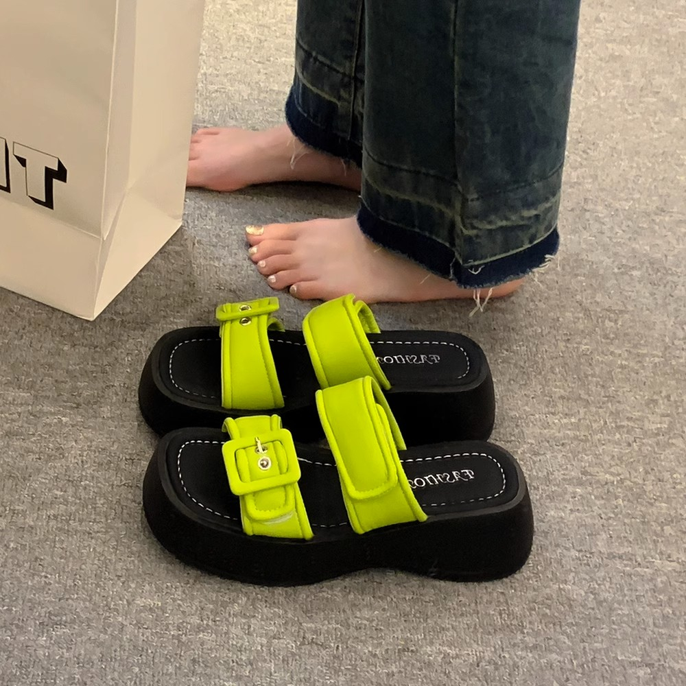 Huaqoo Dép bánh mì guốc dép giày nữ Màu Sắc Đơn Giản Thoải Mái Cao Gót Chống Trơn Trượt dép đế xuồng 31ZHDLX071710