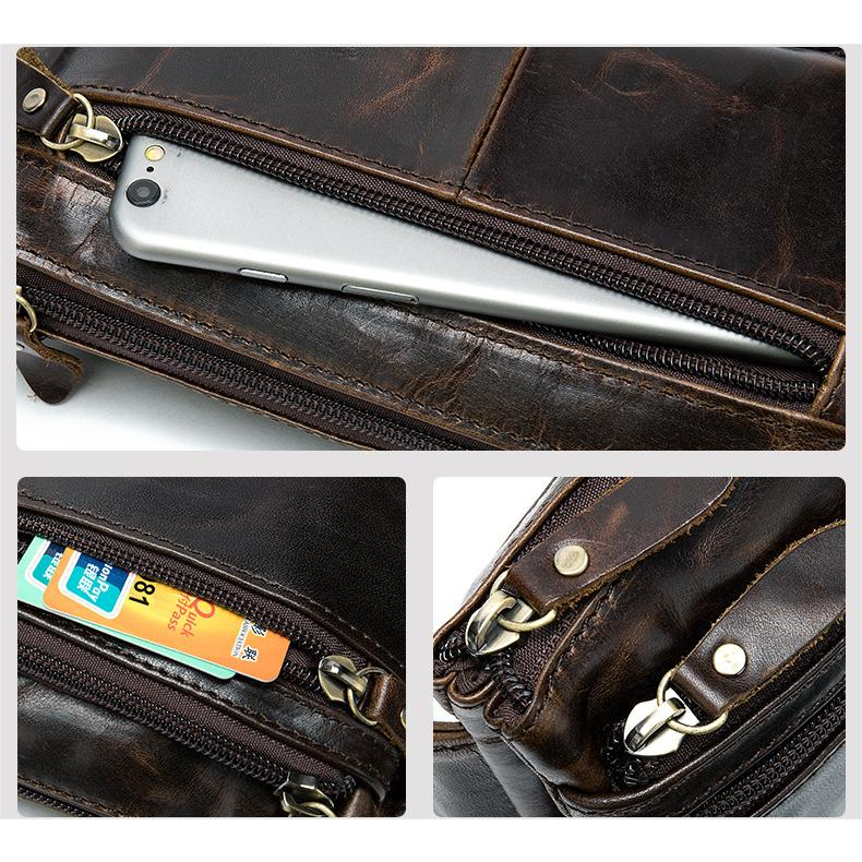 Túi Da Bò Đeo Hông Đựng Điện Thoại Đa Năng Phong Cách Retro Cho Nam