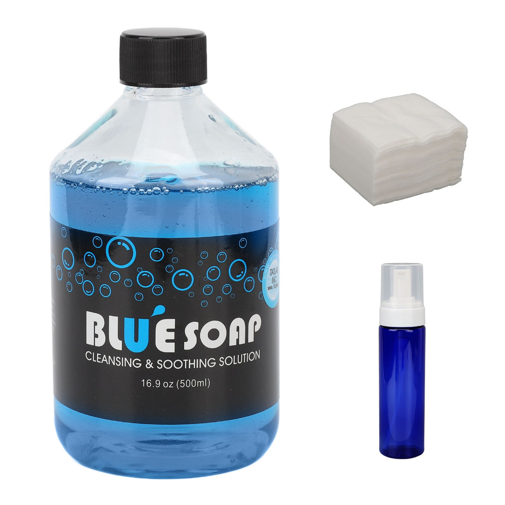 SweetBunny 500ml xà phòng màu xanh làm giảm sưng tấy hình xăm cung cấp với chai bọt 50 chiếc khăn giấy