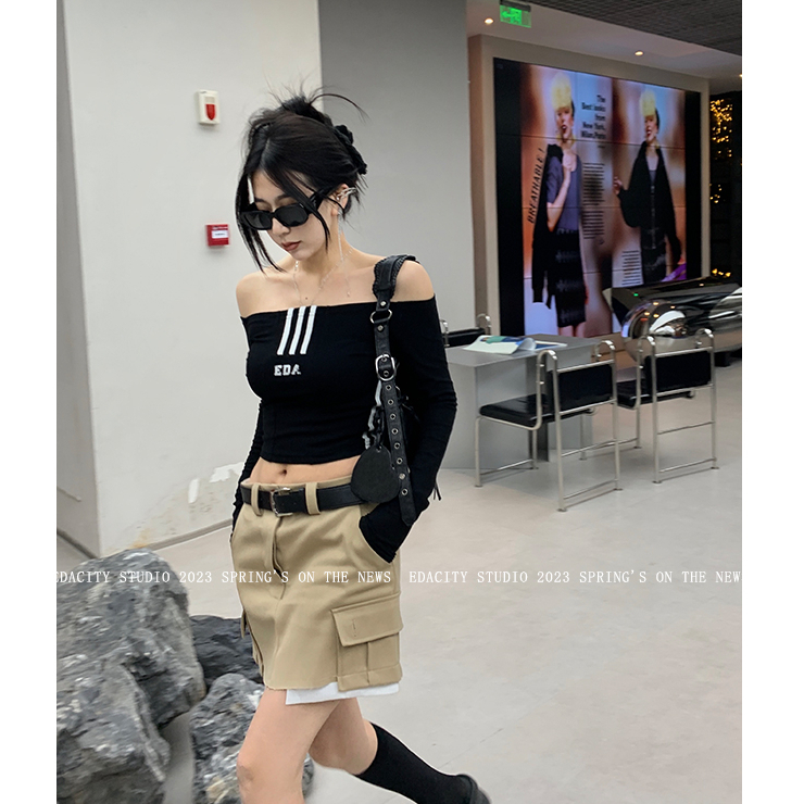 QADCOL Áo Thun Trễ Vai In Chữ Thời Trang Mùa Hè Dành Cho Nữ áo croptop trễ vai