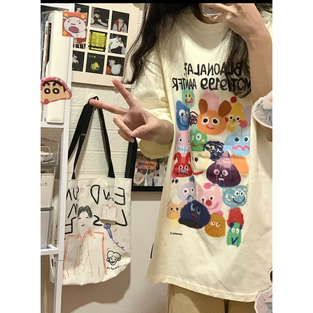 LIVE GREAT Áo Thun Cotton Tay Ngắn Dáng Rộng In Họa Tiết Thời Trang Cho Nữ