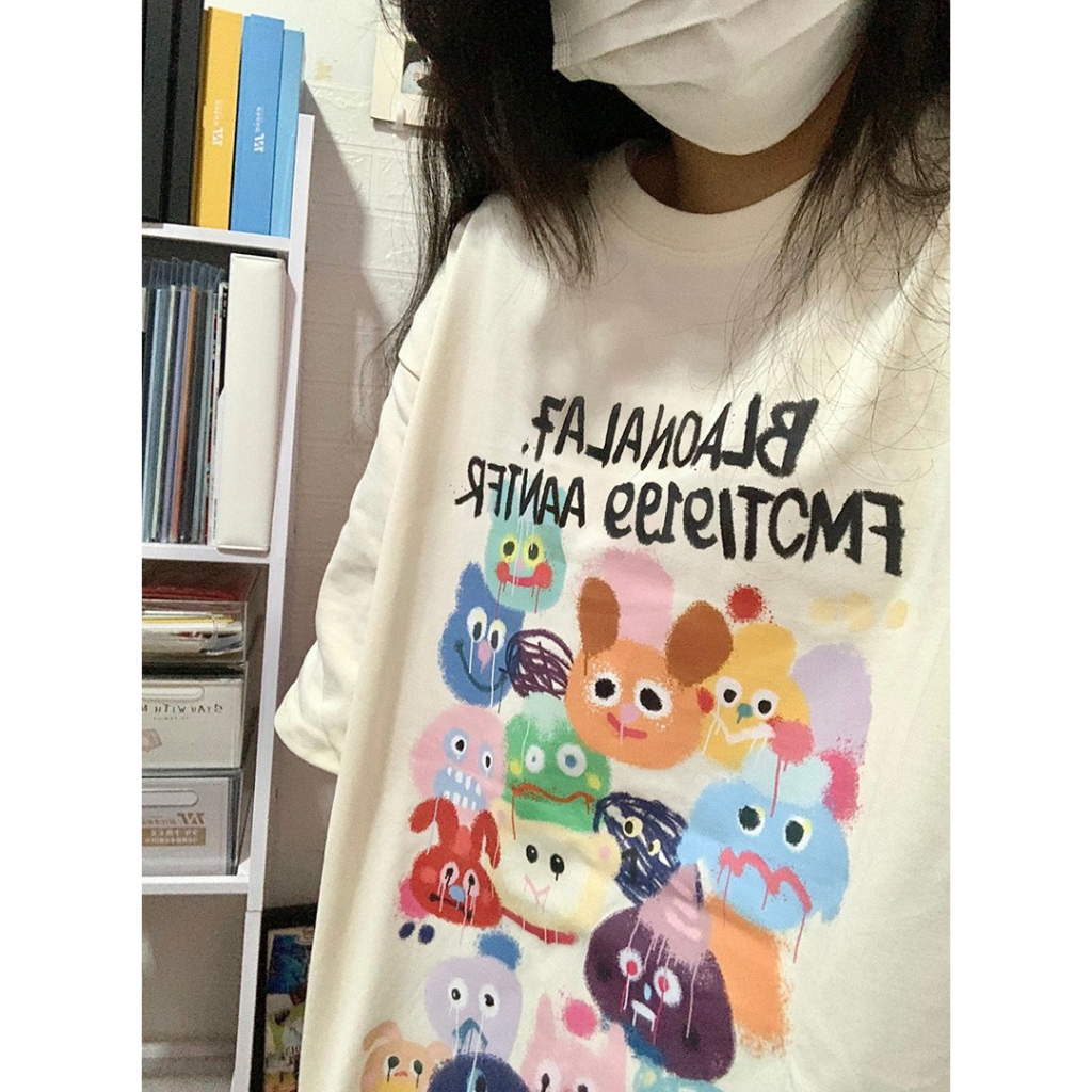 LIVE GREAT Áo Thun Cotton Tay Ngắn Dáng Rộng In Họa Tiết Thời Trang Cho Nữ