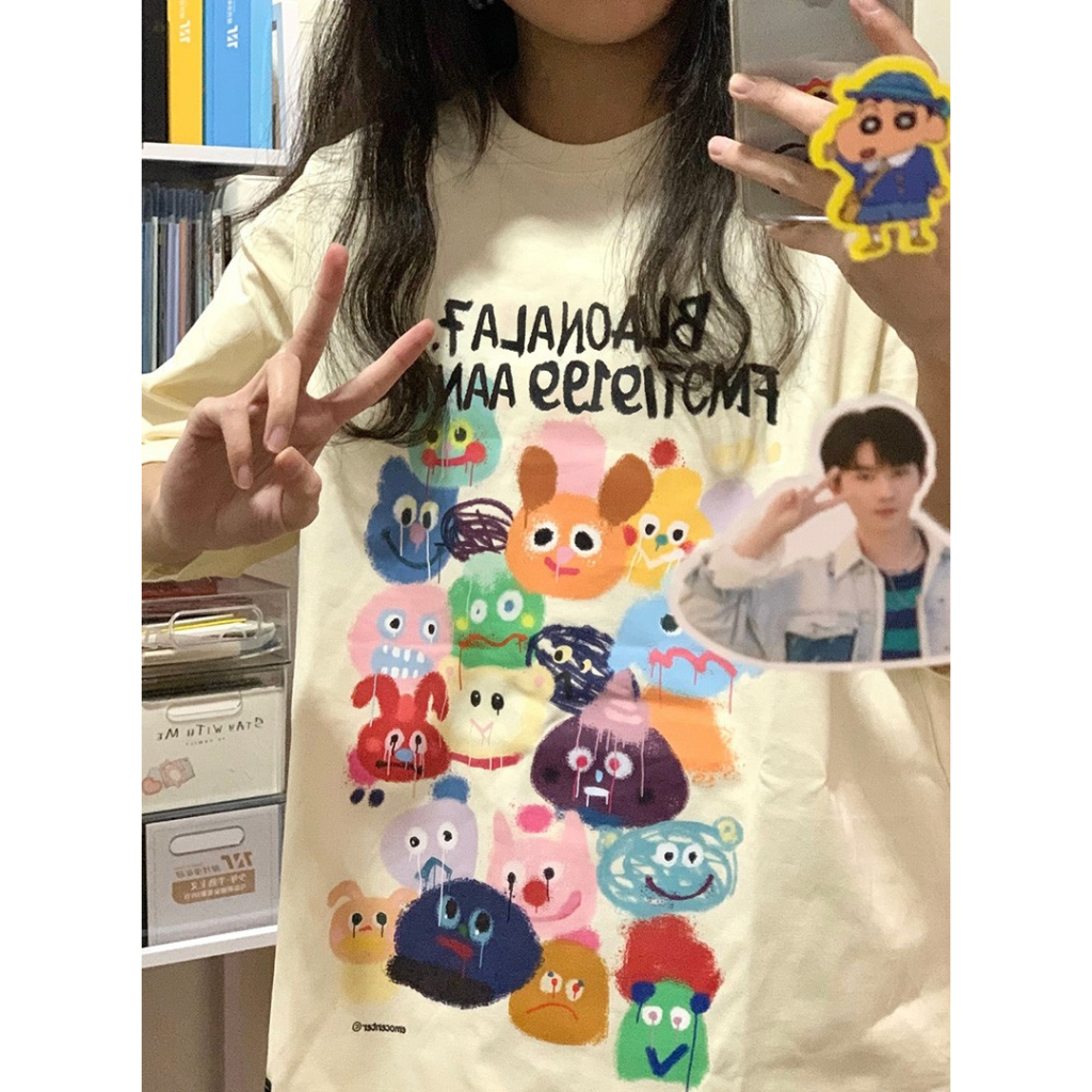 LIVE GREAT Áo Thun Cotton Tay Ngắn Dáng Rộng In Họa Tiết Thời Trang Cho Nữ