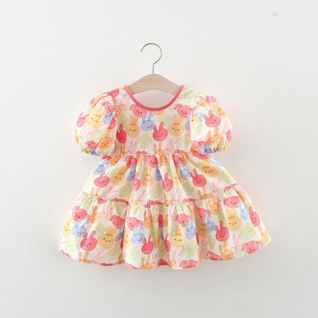 Đầm Tay Ngắn Phong Cách Hàn Quốc Thời Trang Mùa Hè Mới 2023 Cho Bé Gái 0-3 Tuổi