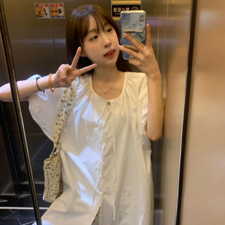 Áo Thun Cotton Tay Ngắn Phồng Đơn Giản Độc Đáo Phong Cách Hàn Quốc Thời Trang Mùa Hè Cho Nữ