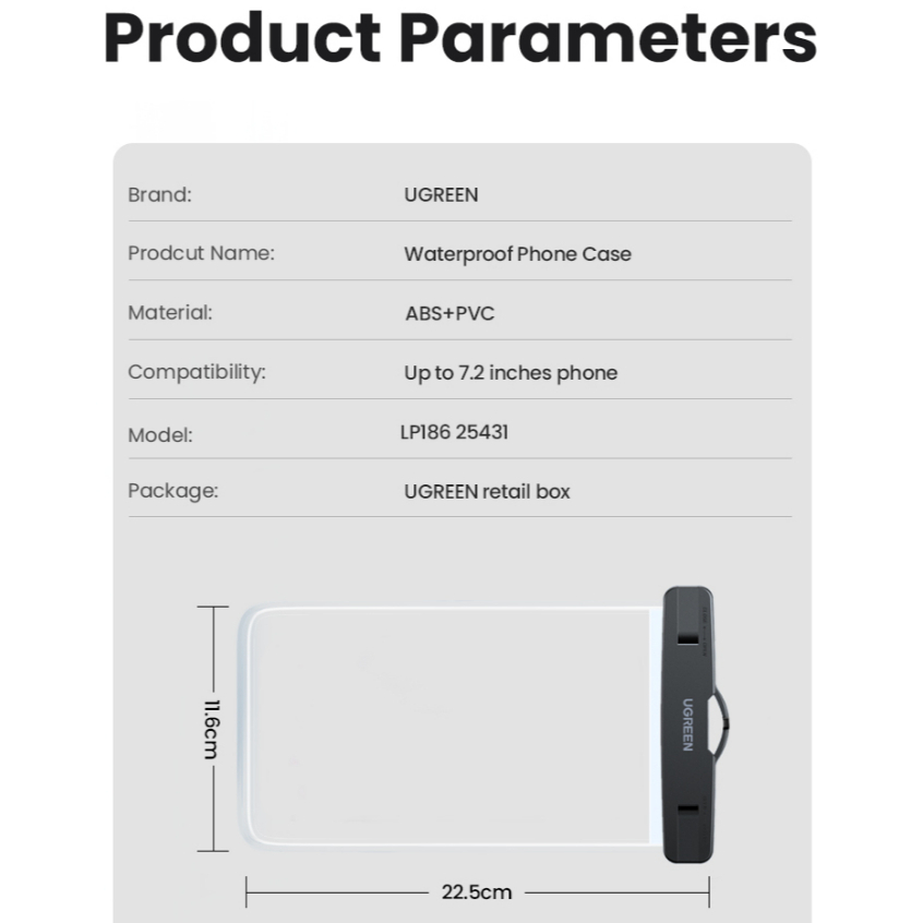 UGREEN Túi Đựng Điện Thoại Chống Thấm Nước IPX8 7.2 inch Max iPhone 14 13 12 Pro Max Samsung S23 Xiaomi Ốp