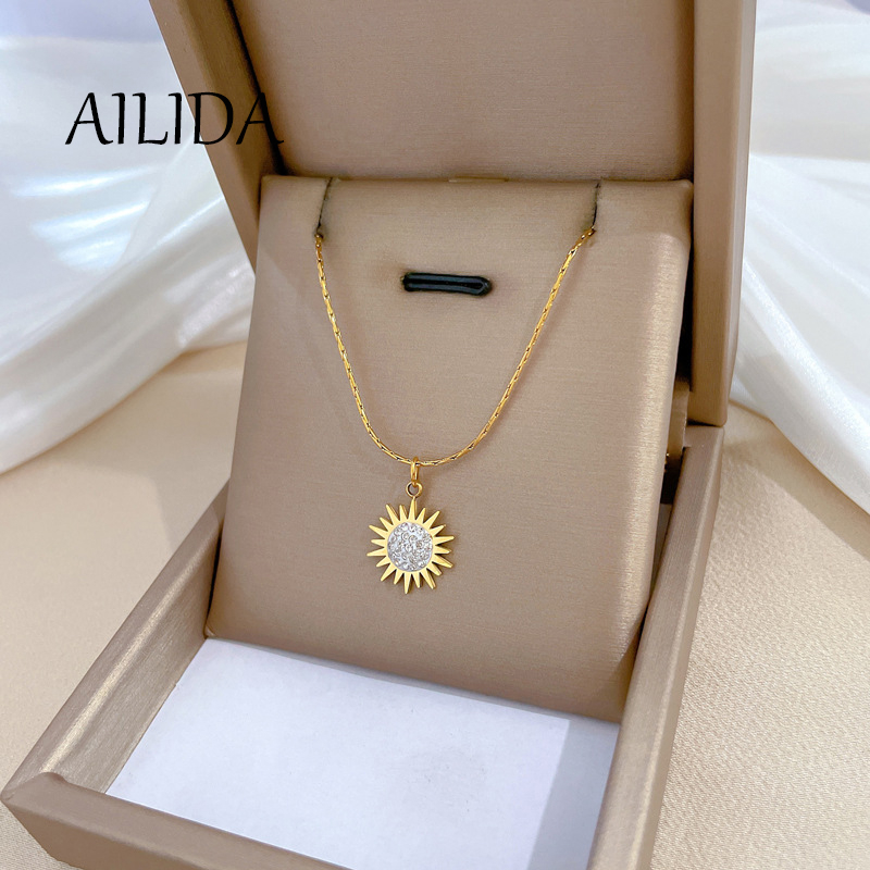 Dây Chuyền Mạ Vàng Hoa Hướng Dương Đính Kim Cương Thật Cá Tính Cho Nữ ins Influencer