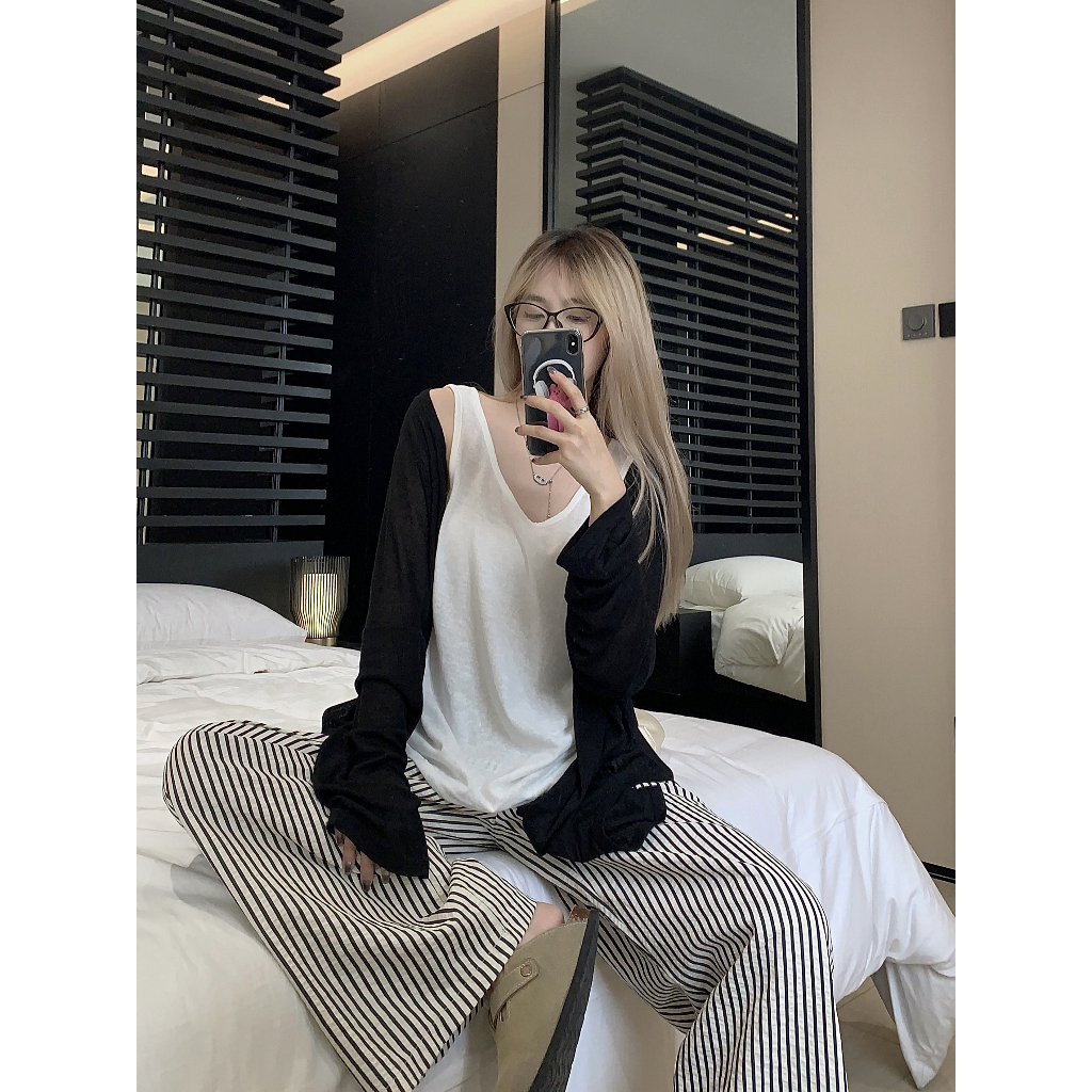 Bộ Áo Khoác cardigan Chống Nắng Dáng Rộng Điều Hòa Nhiệt Độ + Áo vest + Quần Giản Dị Kẻ Sọc (Đặt Hàng Riêng Lẻ)