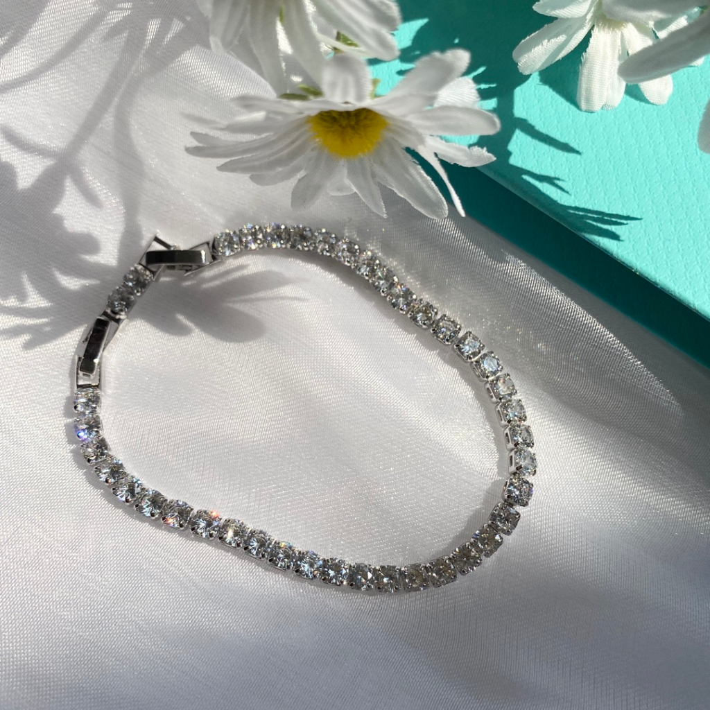 TFY Vòng đeo tay bạc Zircon 4mm kim cương lắc tay nữ