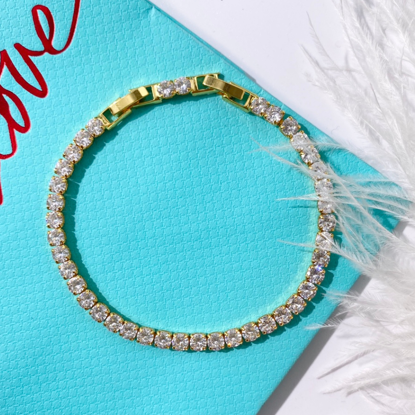 TFY Vòng đeo tay bạc Zircon 4mm kim cương lắc tay nữ