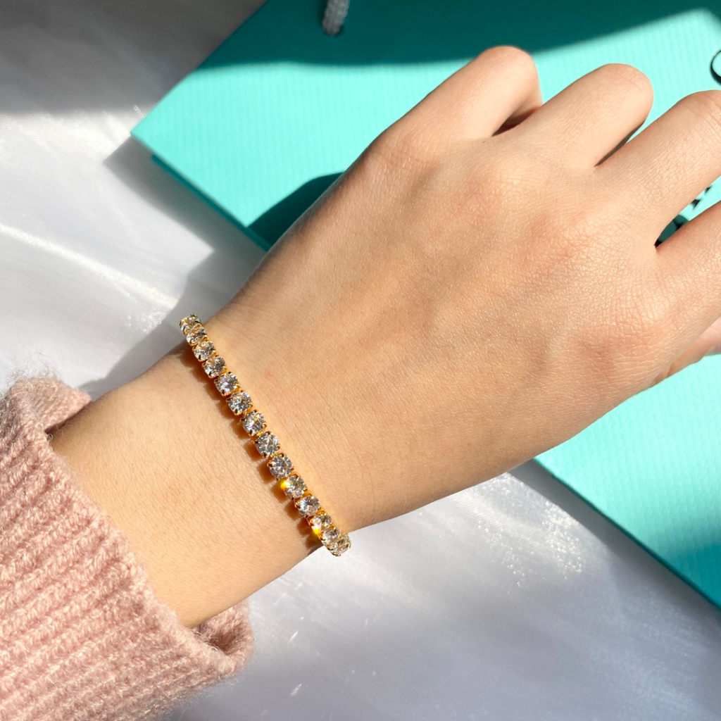 TFY Vòng đeo tay bạc Zircon 4mm kim cương lắc tay nữ