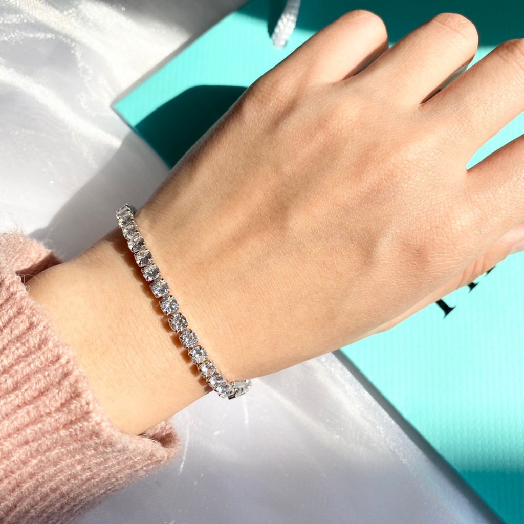 TFY Vòng đeo tay bạc Zircon 4mm kim cương lắc tay nữ