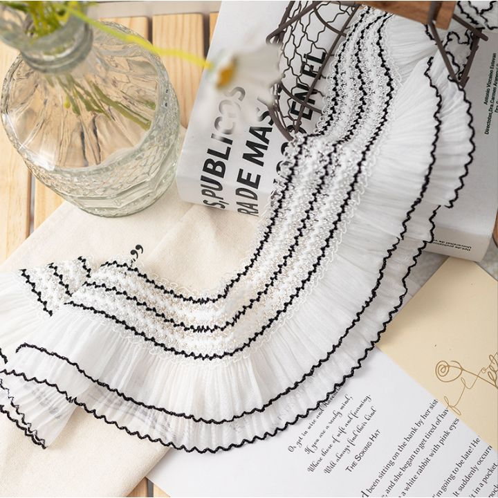 Cuộn Dây Ren Co Giãn Màu Trắng Đen Rộng 11CM Dài 1 Yard