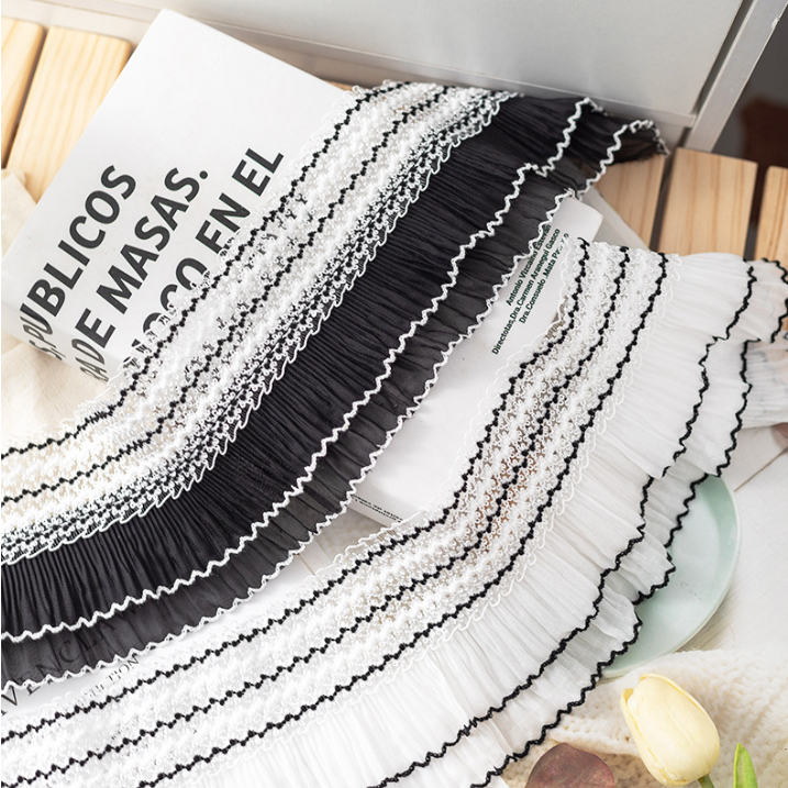 Cuộn Dây Ren Co Giãn Màu Trắng Đen Rộng 11CM Dài 1 Yard