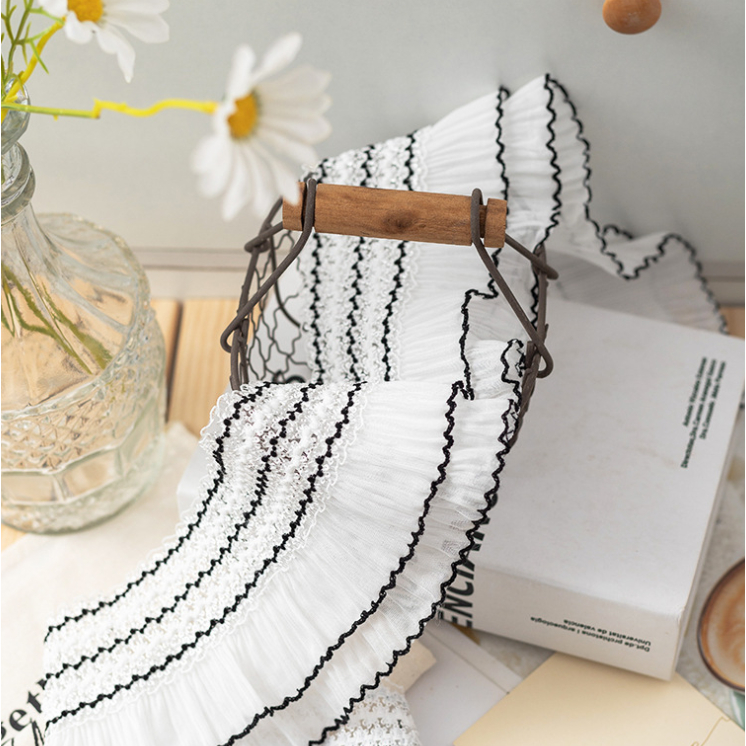 Cuộn Dây Ren Co Giãn Màu Trắng Đen Rộng 11CM Dài 1 Yard