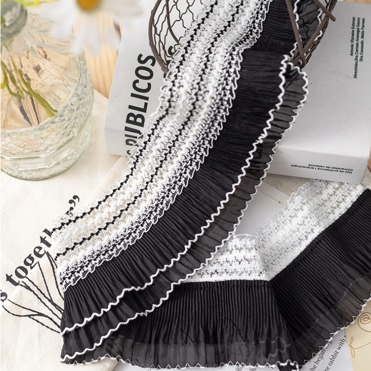 Cuộn Dây Ren Co Giãn Màu Trắng Đen Rộng 11CM Dài 1 Yard