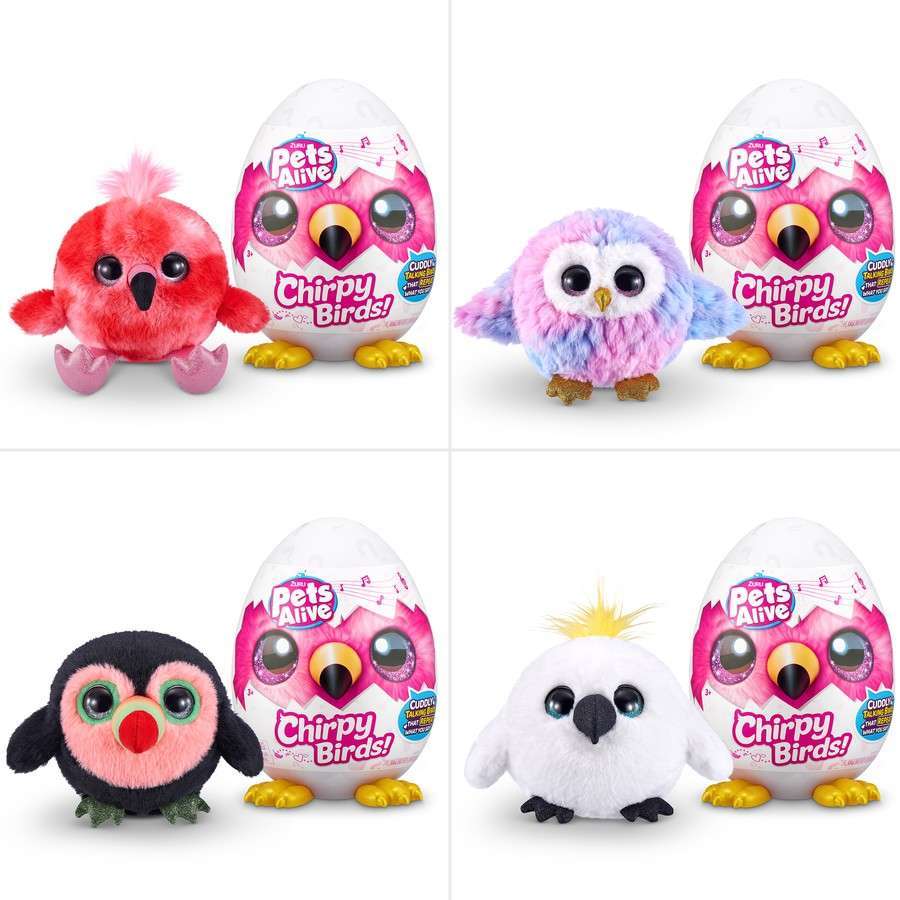 Pets Alive Chirpy Birds by ZURU, Electronic Pet That Speaks, Giant Surprise Egg, Stickers, Comb, Fluffy Clay, Bird Animal Plush for Girls Lược Hình Trứng Động Vật Bằng Đất Sét Mềm Đồ Chơi Cho Thú Cưng