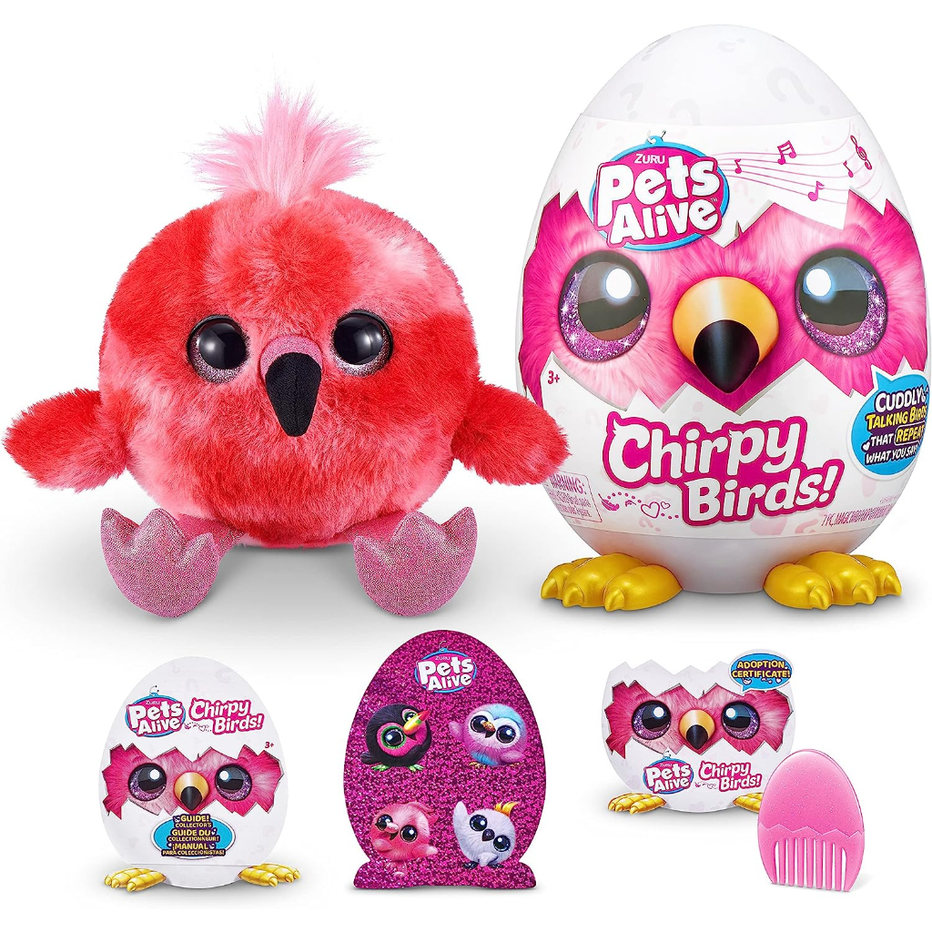 Pets Alive Chirpy Birds by ZURU, Electronic Pet That Speaks, Giant Surprise Egg, Stickers, Comb, Fluffy Clay, Bird Animal Plush for Girls Lược Hình Trứng Động Vật Bằng Đất Sét Mềm Đồ Chơi Cho Thú Cưng
