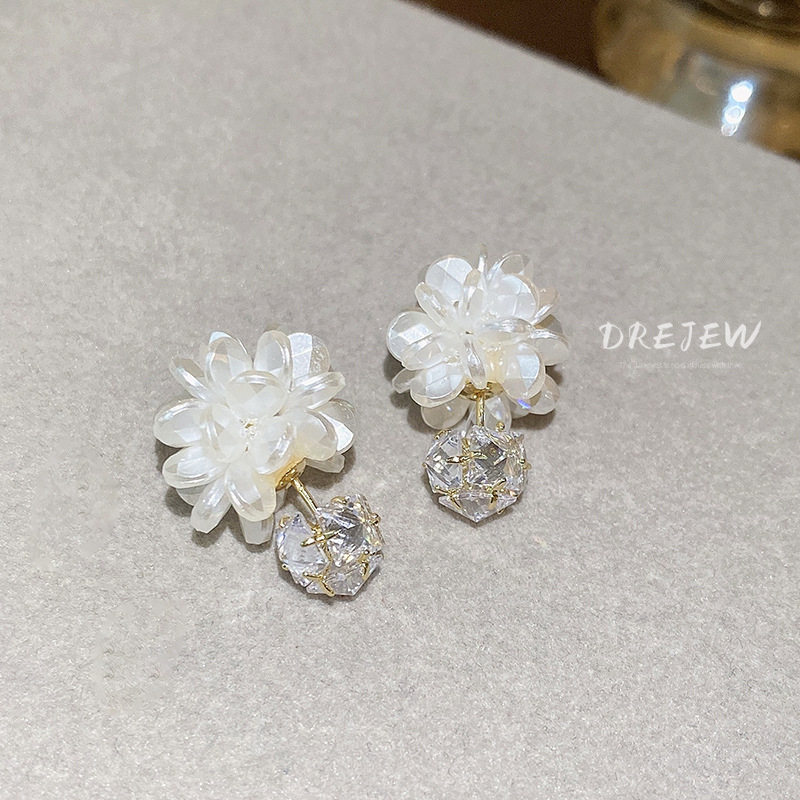 Bông Tai Mạ Bạc Hình Hoa Đính Đá Zircon Phong Cách Hàn Quốc Sang Trọng Cho Nữ